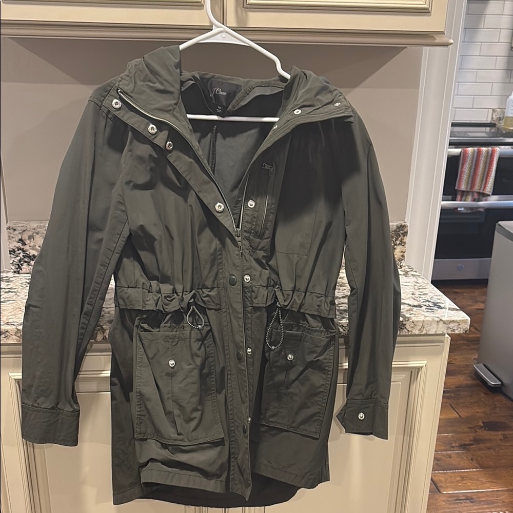 Olive Green Hooded Women's rain jacket